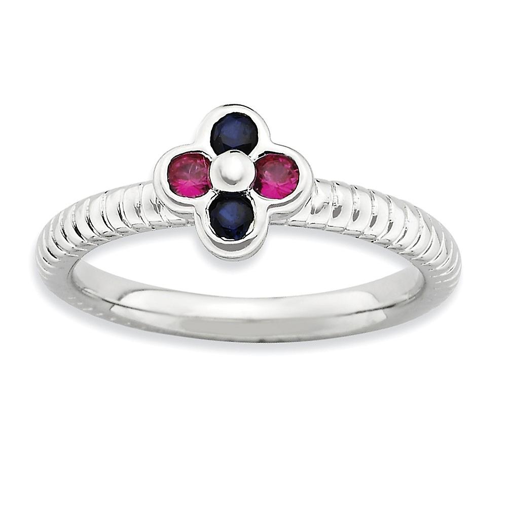 2.25mm 925 Sterling Silver Bezel Stackable Polished Created Ruby and Created Sapphire Ring Size-Stackable-Ring for Women
