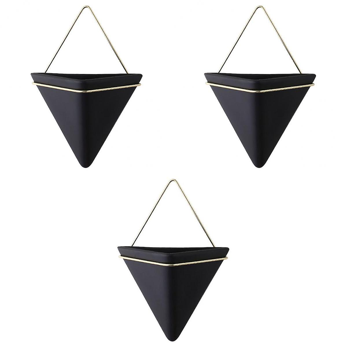 Triangle Wall Planter Geometric Wall Mount Flower Pot 3pc black L M S