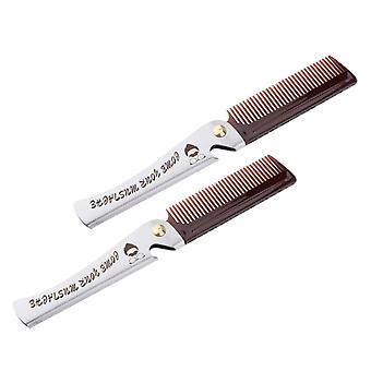 2pcs Pocket Stainless Steel Folding Beard Grooming Hair Styling Comb Brown