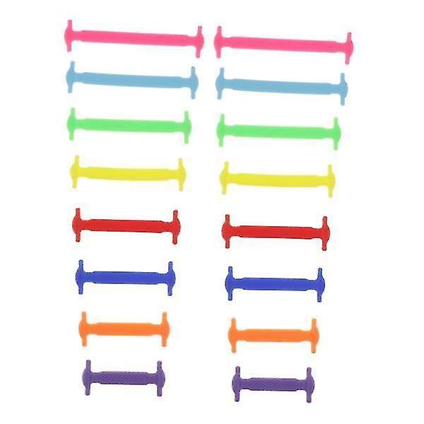 2x16 Pieces Elastic Silicone Shoelaces No Tie Shoe Laces Unisex Mixed Color