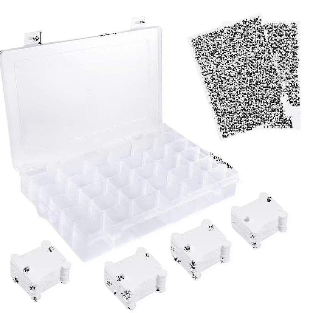 36 Grids Plastic Embroidery Floss Organizer Box & 50 Floss Bobbins & 2pcs Floss Number Stickers For