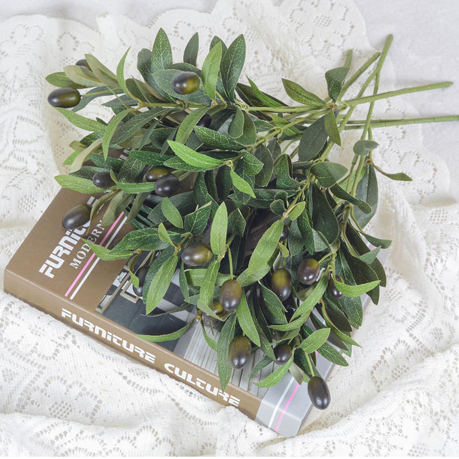 38cm Artificial Olive Tree Branches, 4 Prongs, Easy Maintenance