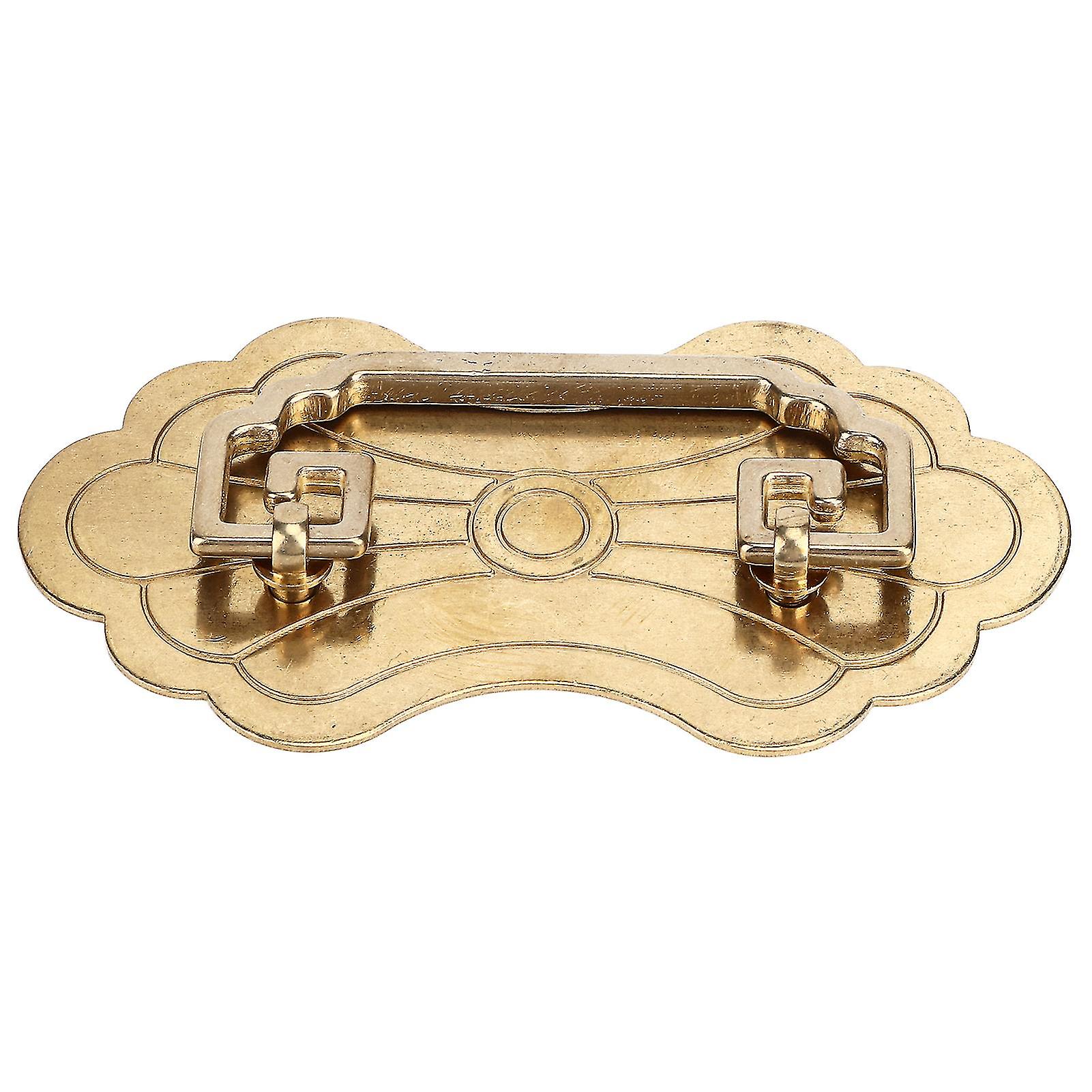 Antique Drawer Handle 12.8 x 7 cm Lucky Flower Chinese Style with 2 Screws for Bookshelf (Brass)