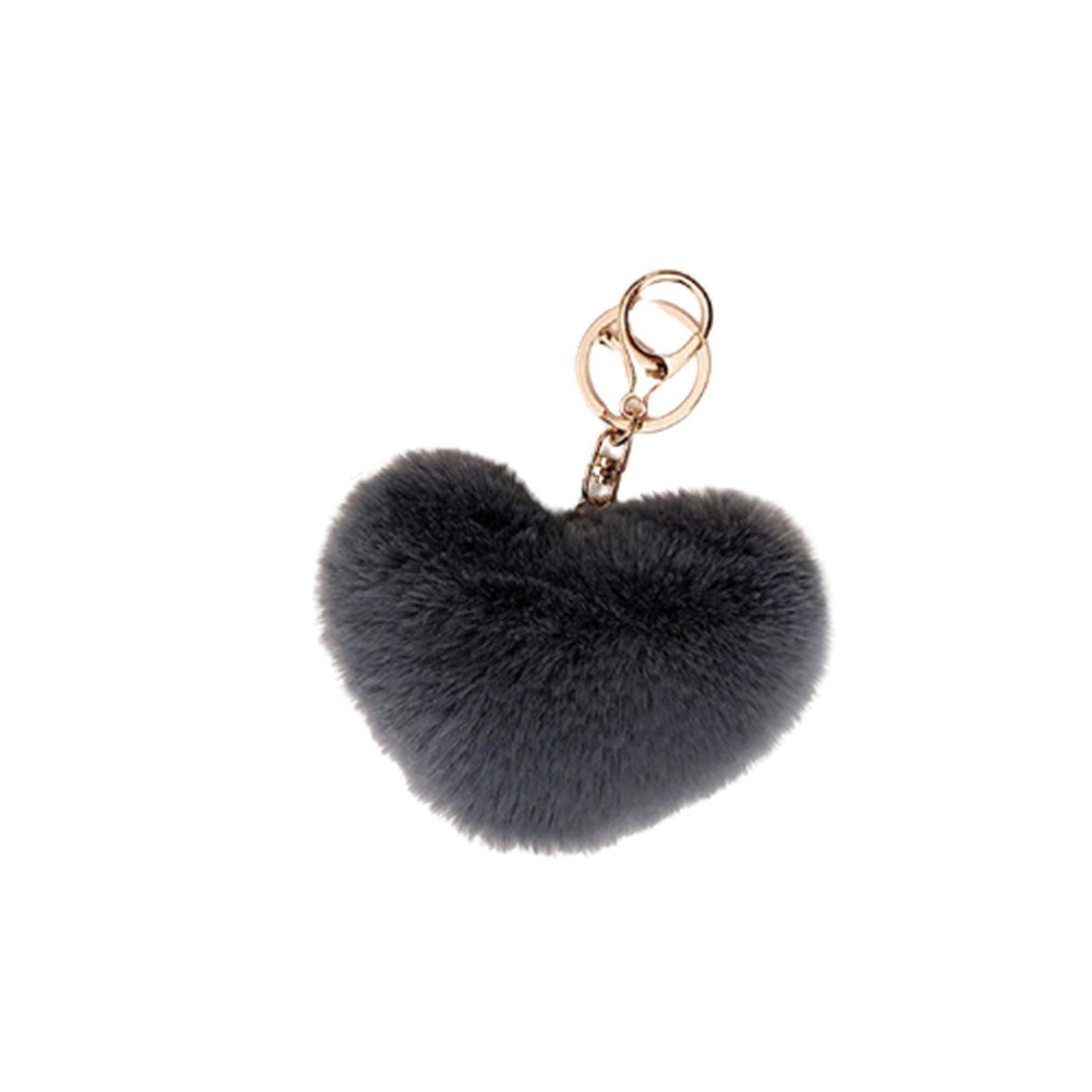 Plush Love Heart Shaped Keychain Soft Artificial Rabbit Hair Car Key Ring Ladies Bag Pendant