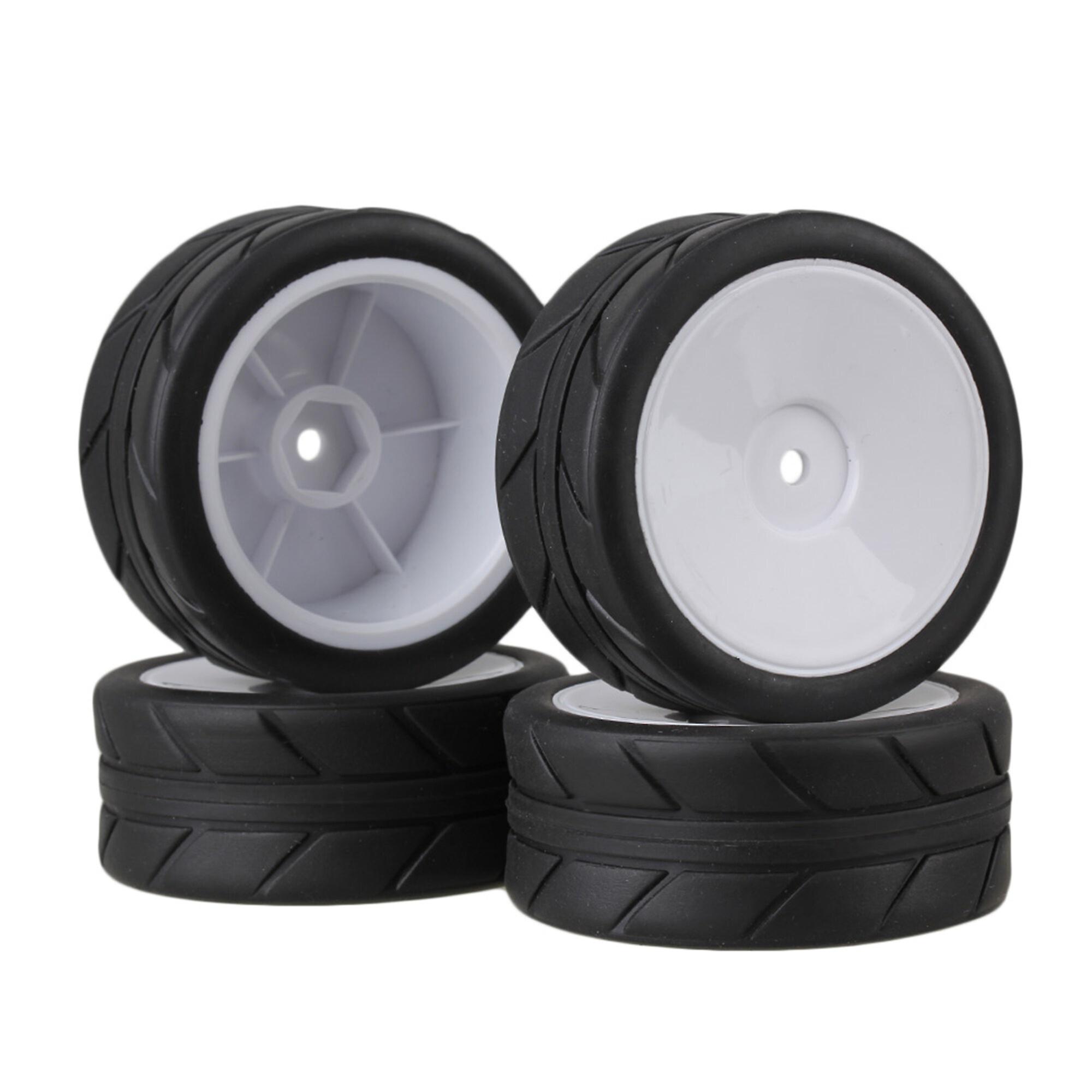 4 Pcs RC Plastic Wheels Rims & Rubber Tire Replacement for 110002W 1:10