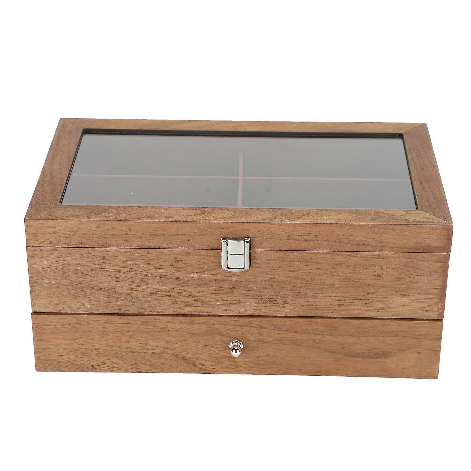 Wooden Glasses Box - 12 Slots Double Layer Display Case and Organizer for Home Decoration