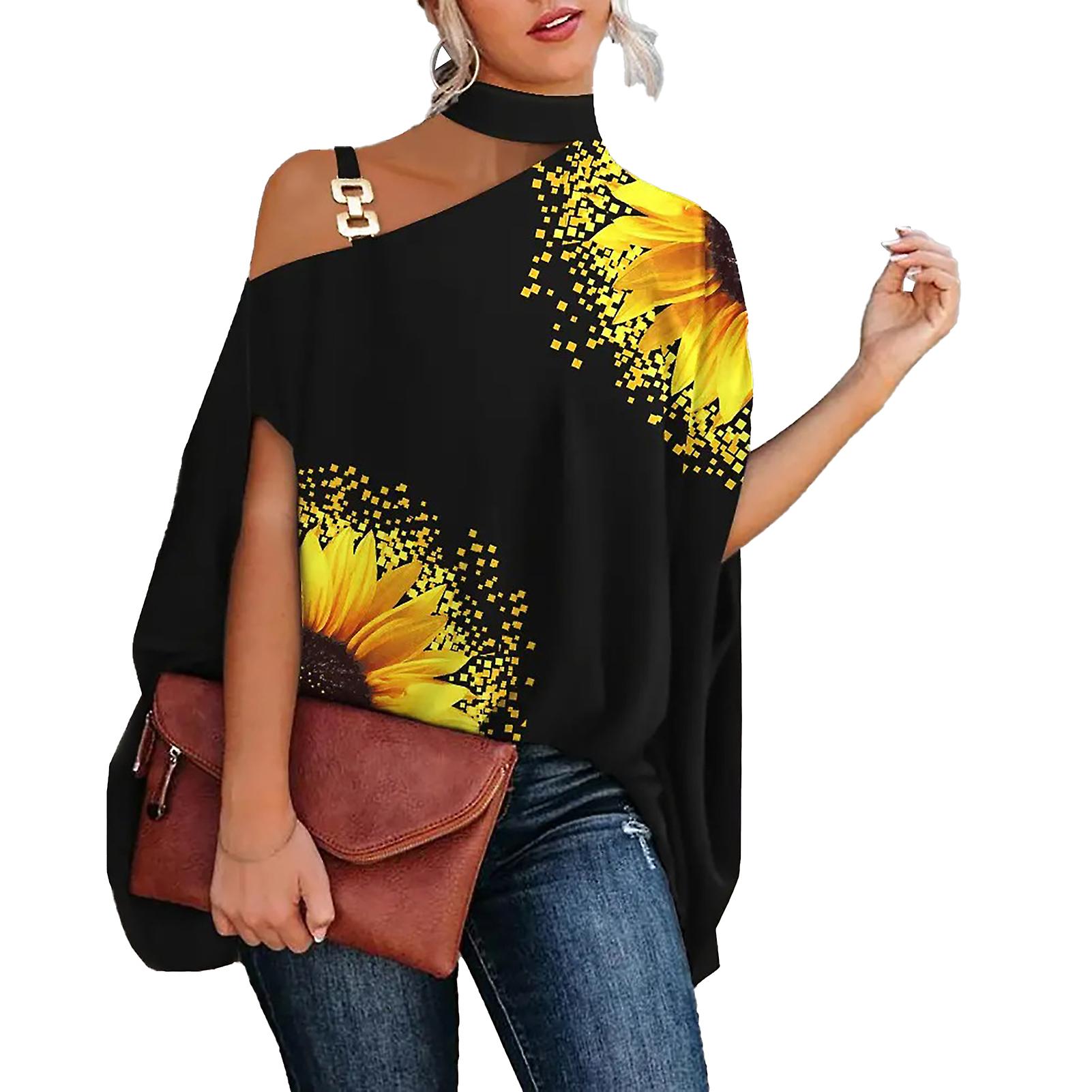 Women's Turtleneck One Shoulder Top Fashion Print Loose Oversized
