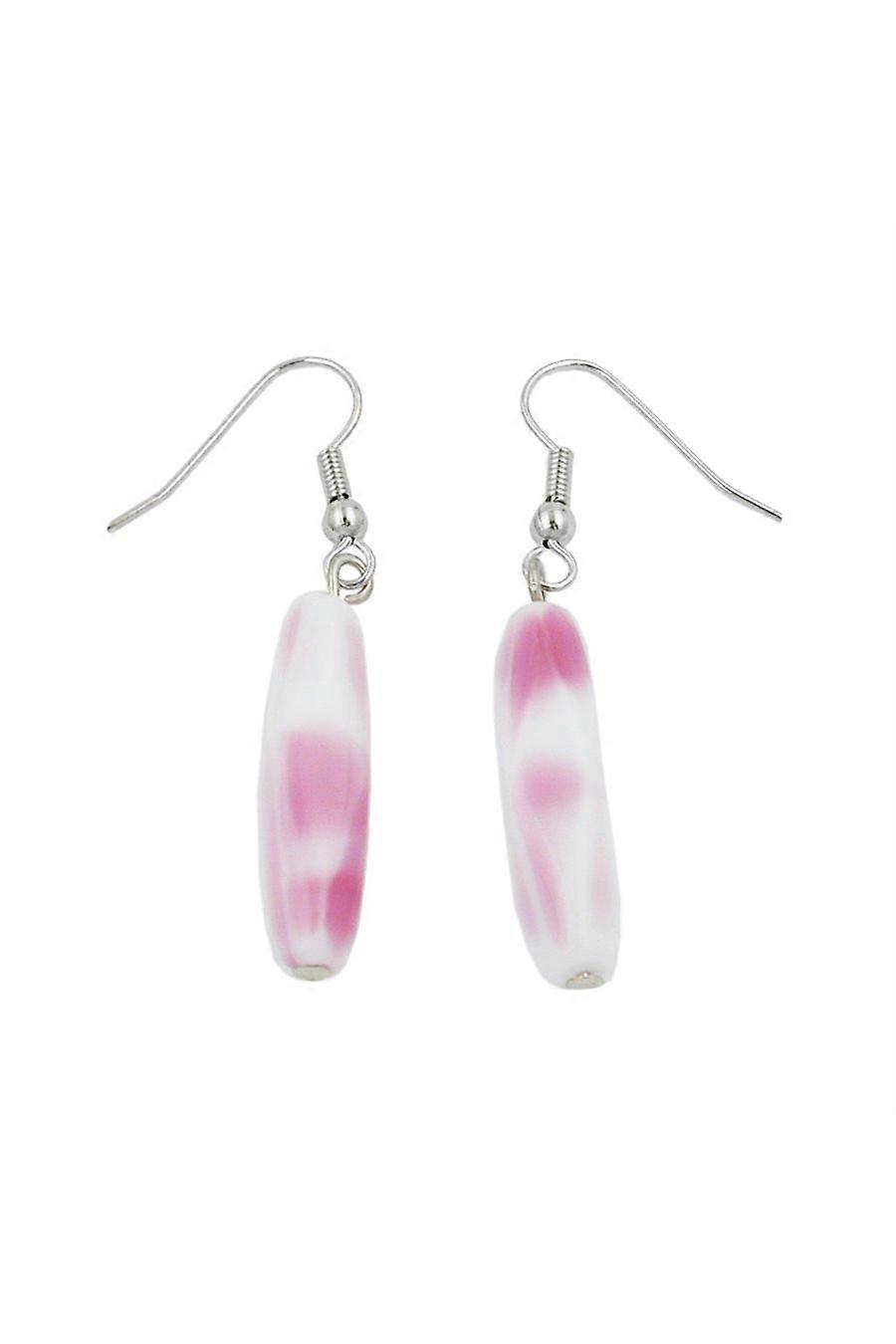 Hook Earrings Glass Bead White Pink - Gl02522