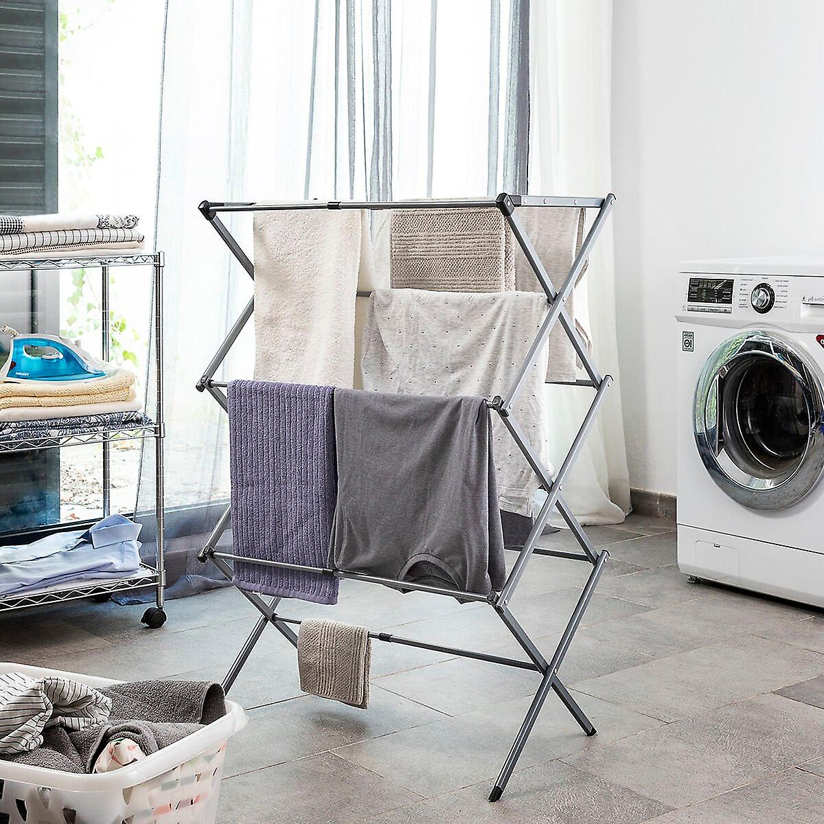 Foldable and extendable metal clothes dryer with 3 heights Cloxy InnovaGoods 11 bars