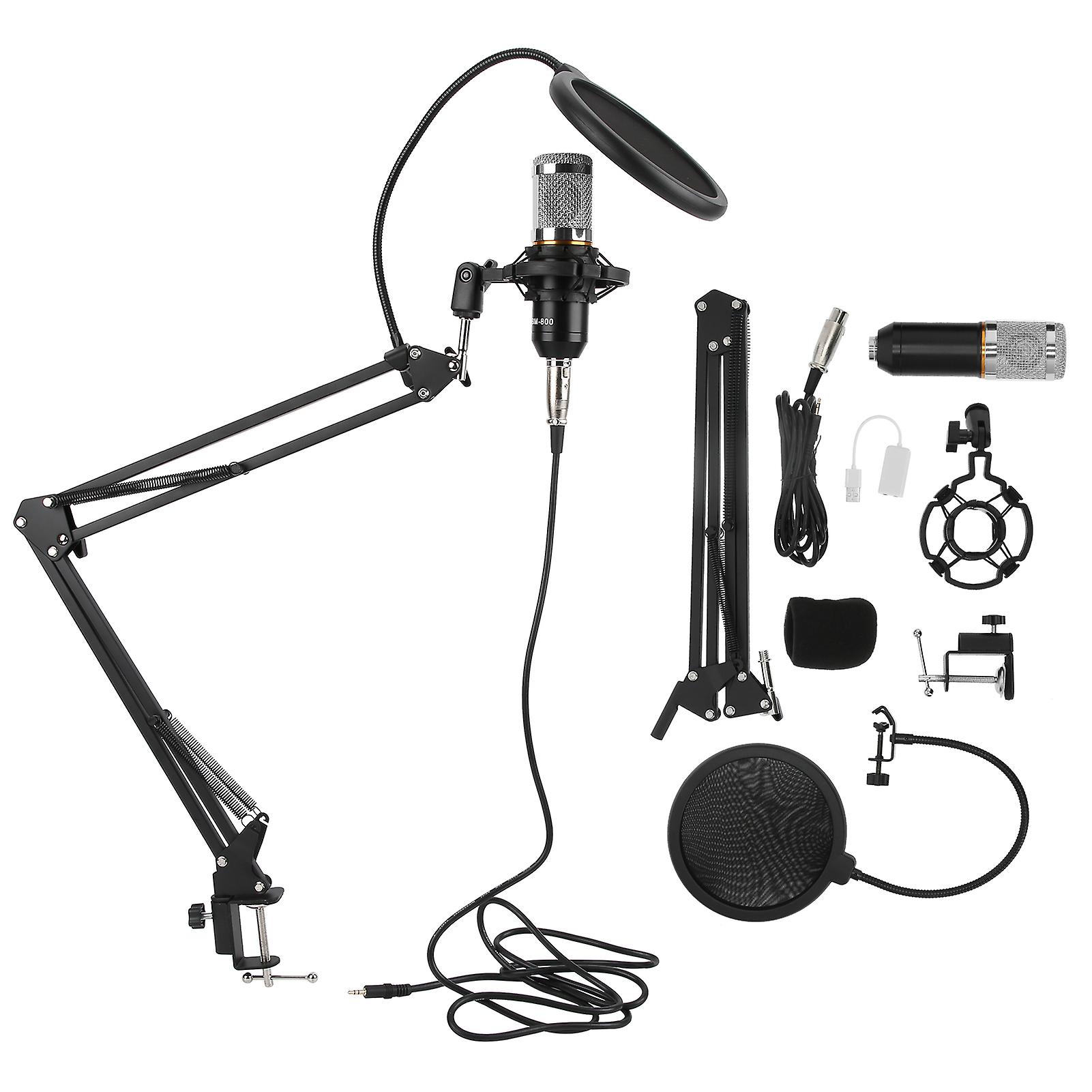 Condenser Microphone Kit USB with Flexible Arm BM800 for PC Desktop Notebook Computer(Black Silver )