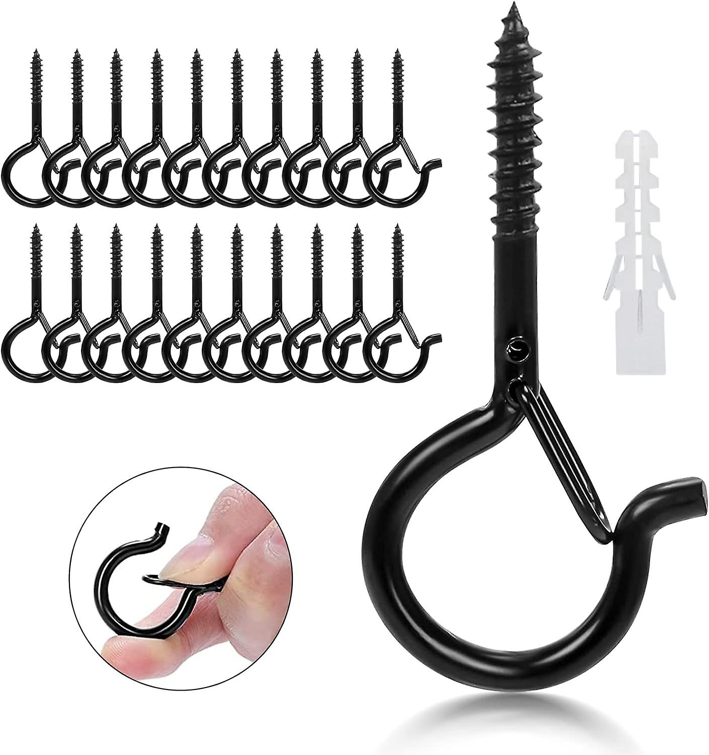 Pack of 20 Screw Hooks, Ceiling Hooks with Safety Buckle, Wall Hooks for Outdoor, Garden, Plants, B