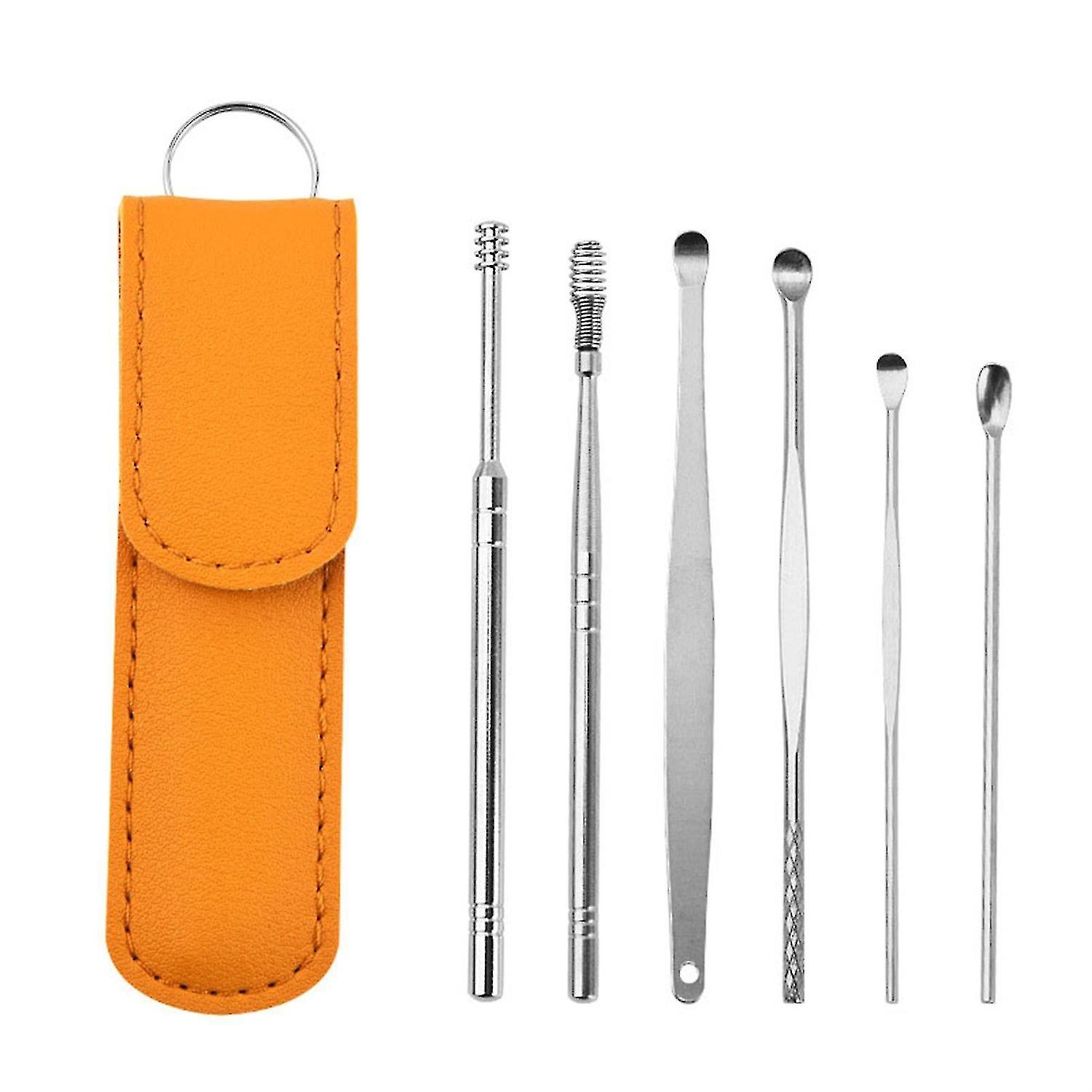 Innovative Spring Ear Wax Cleaner Tool Set With Storage Bag 6pcs Ear Cleansing(Yellow)