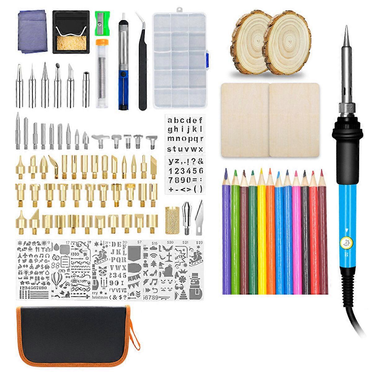 104Pcs 110v/220v Wood Burning Pen Set Stencil Soldering Iron Tips Tools Pyrography Kit