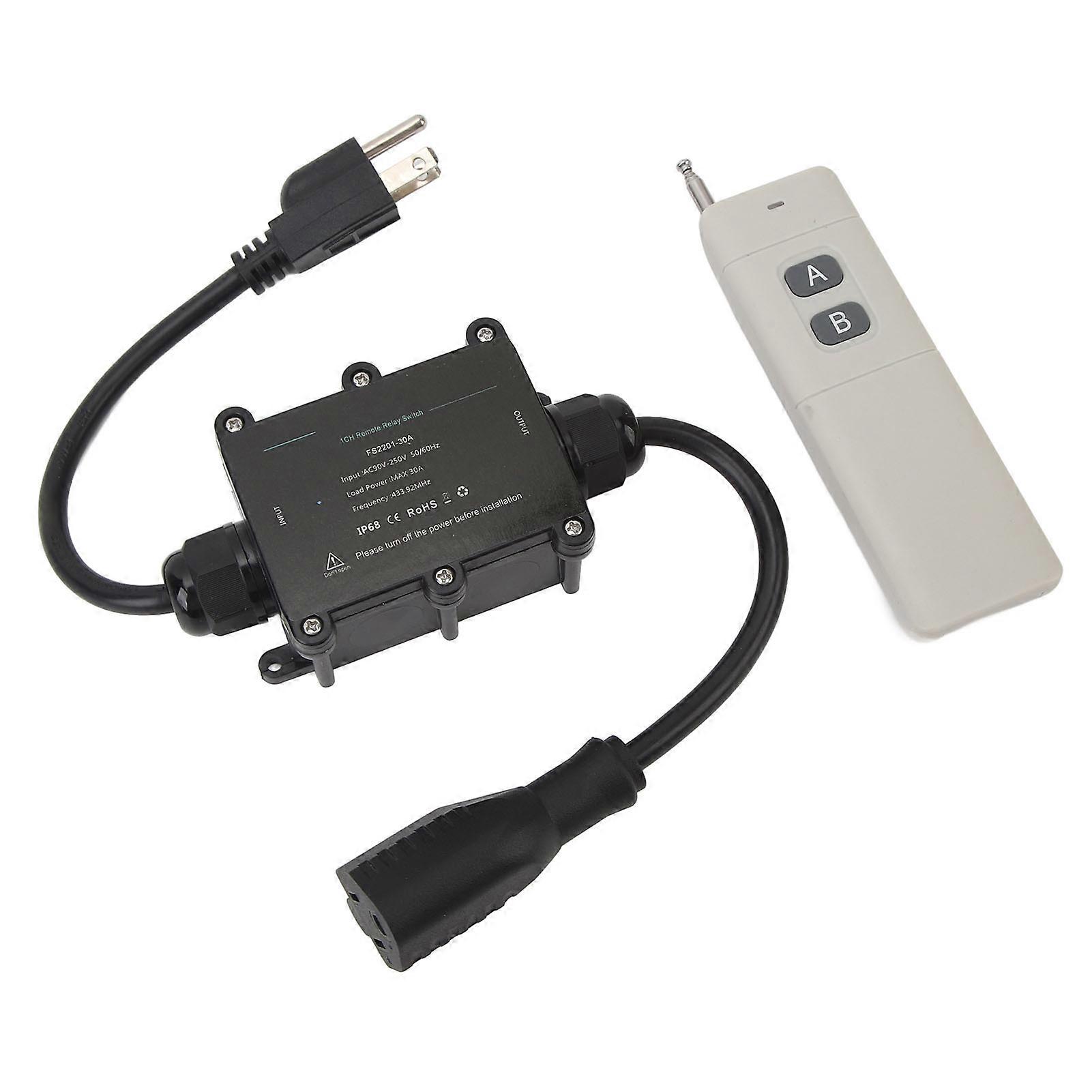 Waterproof Remote Control Power Switch with 30A Remote Relay Receiver Weatherproof Outlet Power Switch for Outdoor  AC90 to