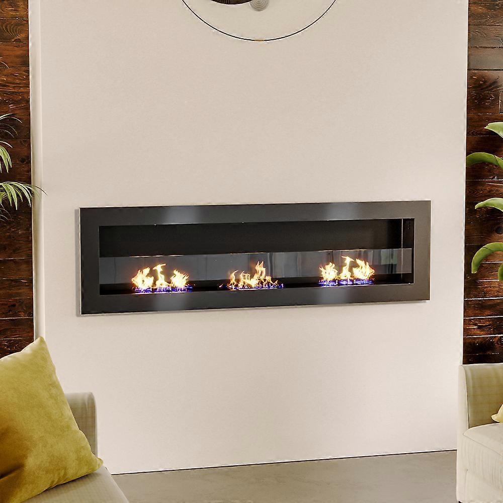 140Cm Wall Mounted Recessed Ventless Bio Ethanol Fireplace - Black