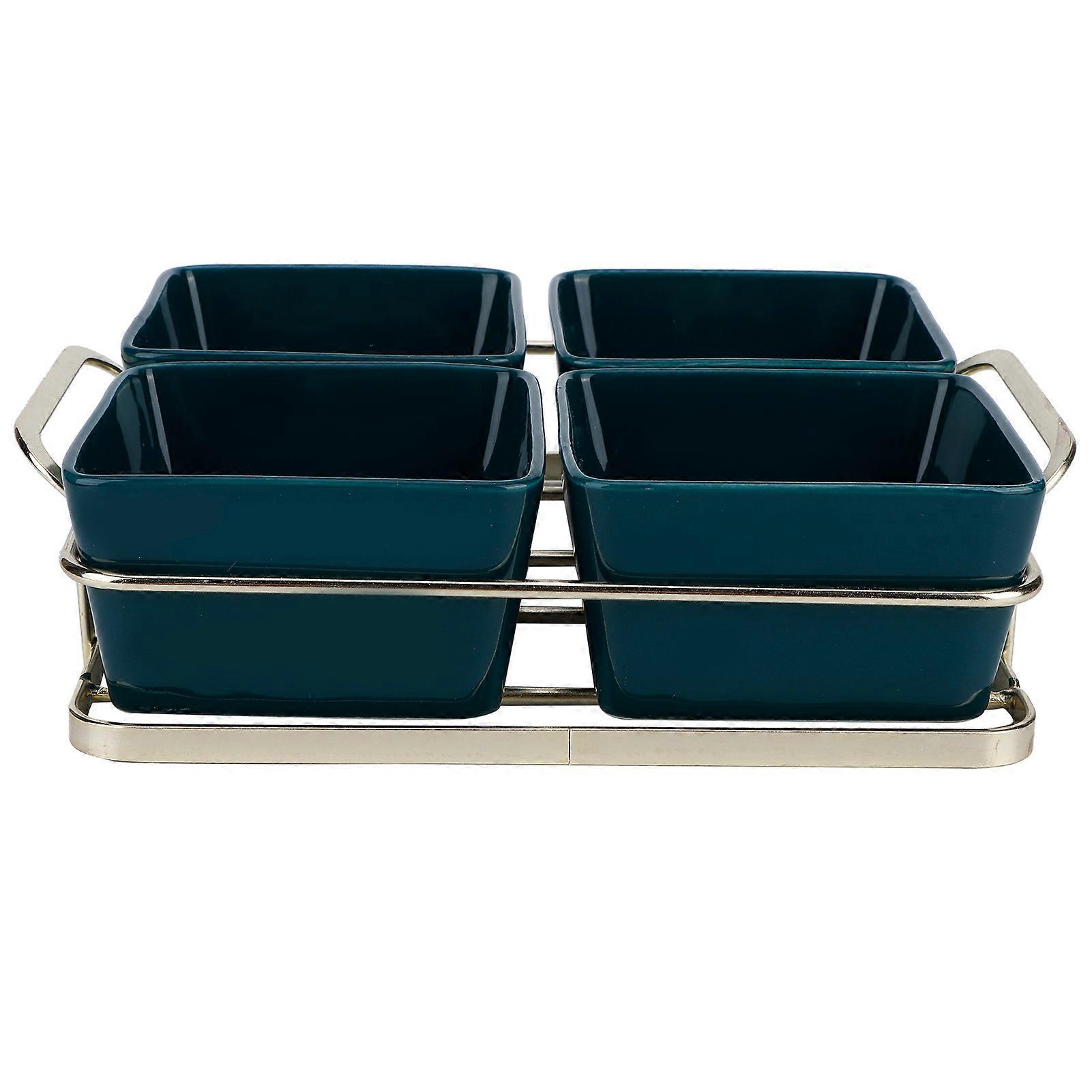 Serving Fruit Tray Ceramic Multi Grids Dessert Nut Snack Dish Rack Set for Party Decor Green4 Grids L
