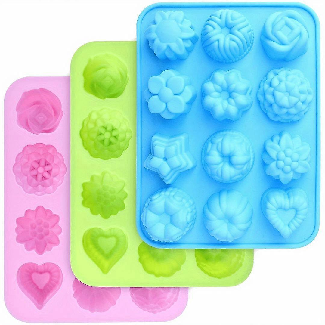 3 Pcs Food Grade Silicone Flowers Molds, Baking Pan With Flowers And Heart Shape Non-Sticky 3pcs/pack Silicone Molds For Chocolate, Candy, Jelly, Ice