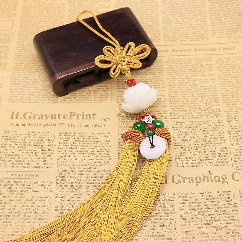 קשר סיני טבעי אובסידיאן מגולף לוטוס אלוהי המזל קמע תליון מזל משי ציצית מחזיק מפתחות תכשיטי אופנה