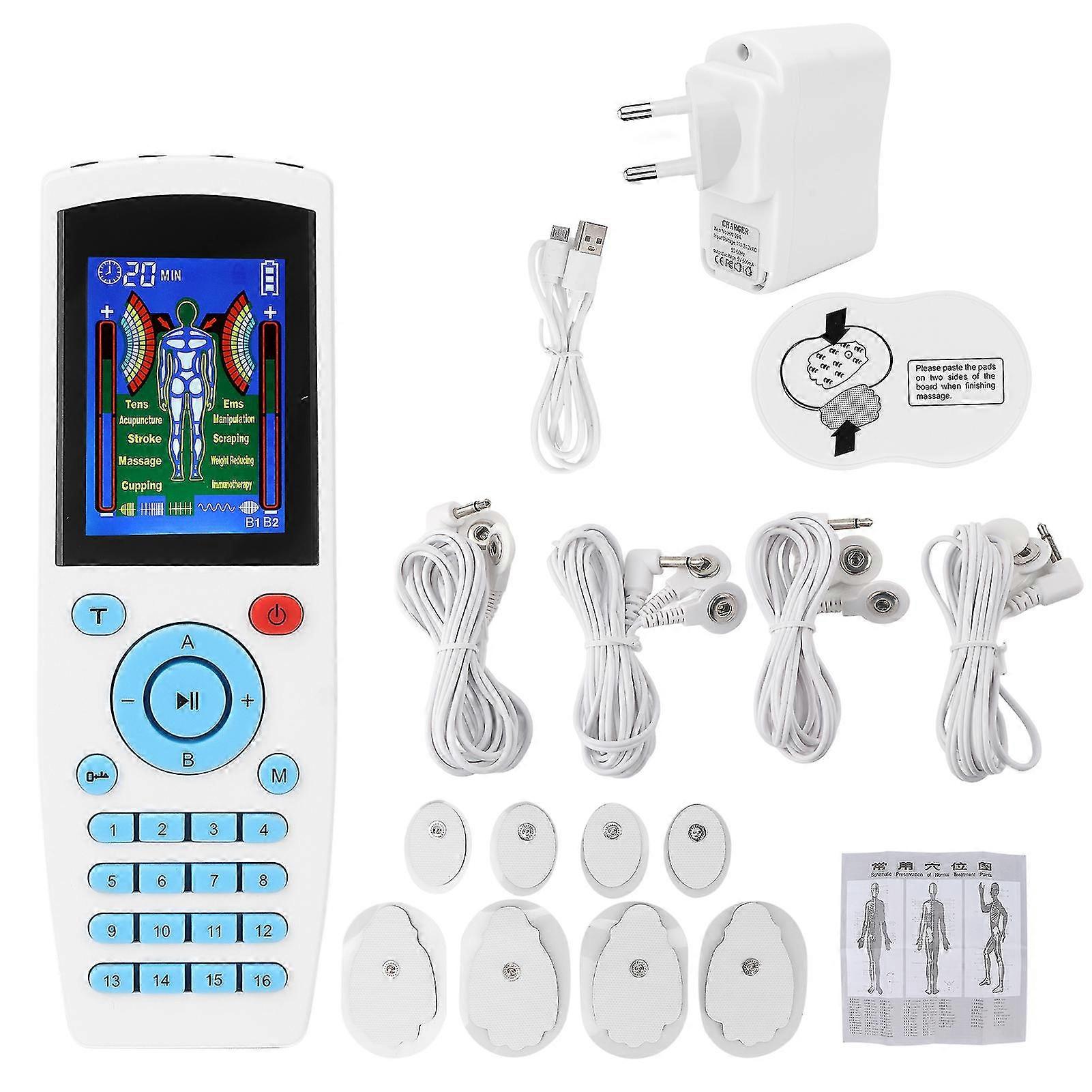 TENS Muscle Stimulator Device Machine - 16 Modes Pulse Massager for Natural Pain Relief Therapy with EMS, EU Plug (110-240V)