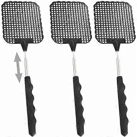 (Black) Fly Swatter Set of 3, Telescopic Handle for Manual Pest Control, Portable Fly Swatter