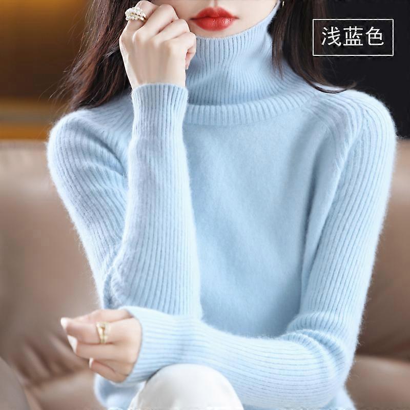 סתיו וחורף 2022 חדש בגדי ריקוד נשים סוודר 100% מינק קשמיר צווארון גבוה סרוג סוודר קוריאני אופנה רכה בגדי ריקוד נשים עליון