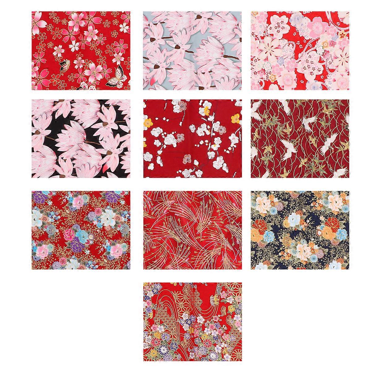 2 Sets Japanese Style Patchwork Plain Pattern Floral Cloth Handmade DIY Cotton Fabrics for Sewing Scrapbooking Quilting (5pcs/Set)