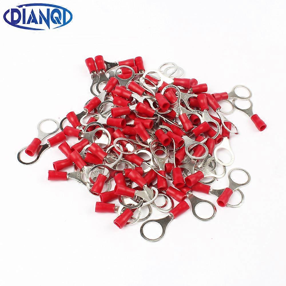 DIANQI RV125-10 Red 22-16 AWG 05-15mm2 Insulated Ring Terminal Connector Cable Wire Connector 100PCS/Pack