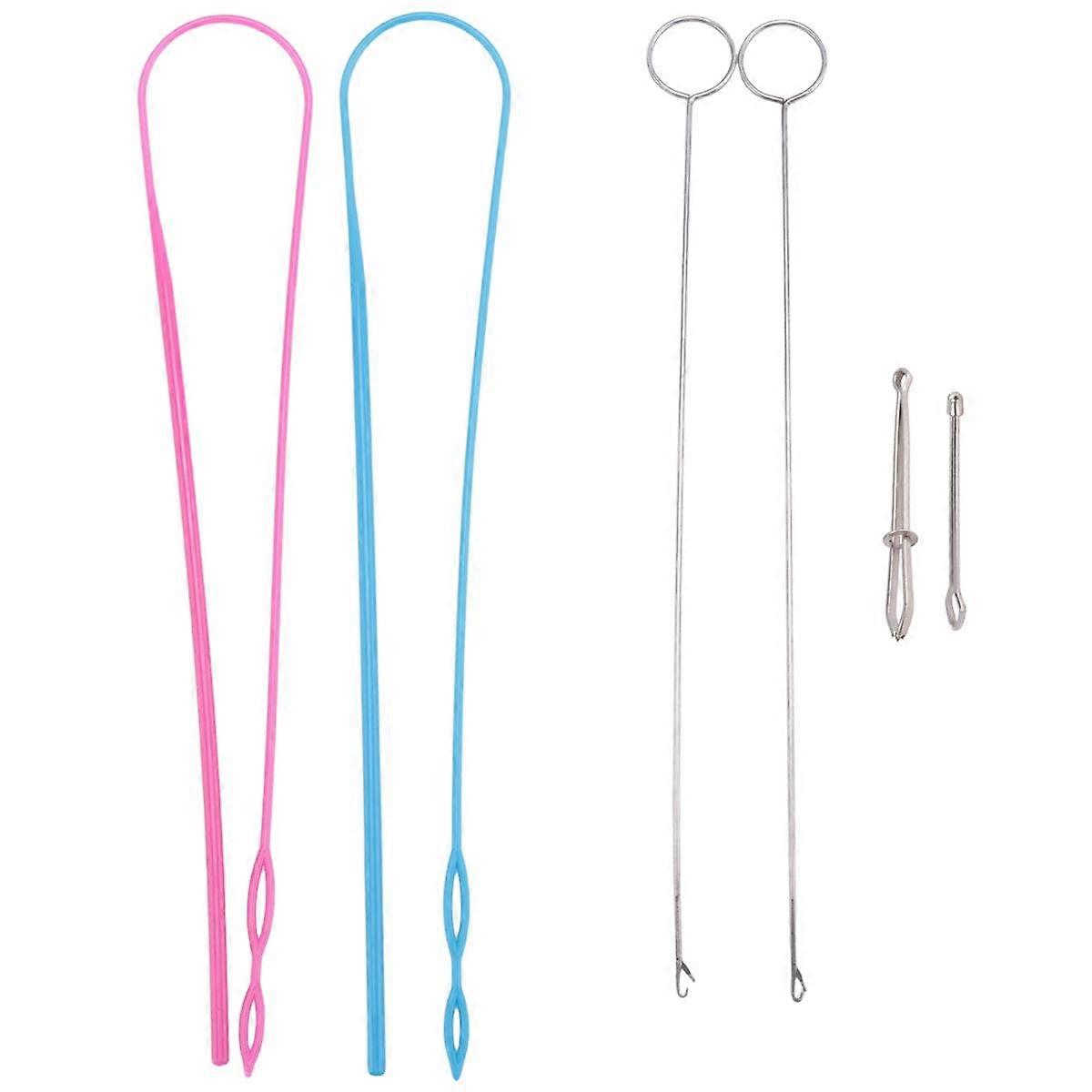 6 Pieces Sewing Loop Kit, Loop Turner Hook Flexible Drawstring Threader Metal Tweezers Long Loop Tu
