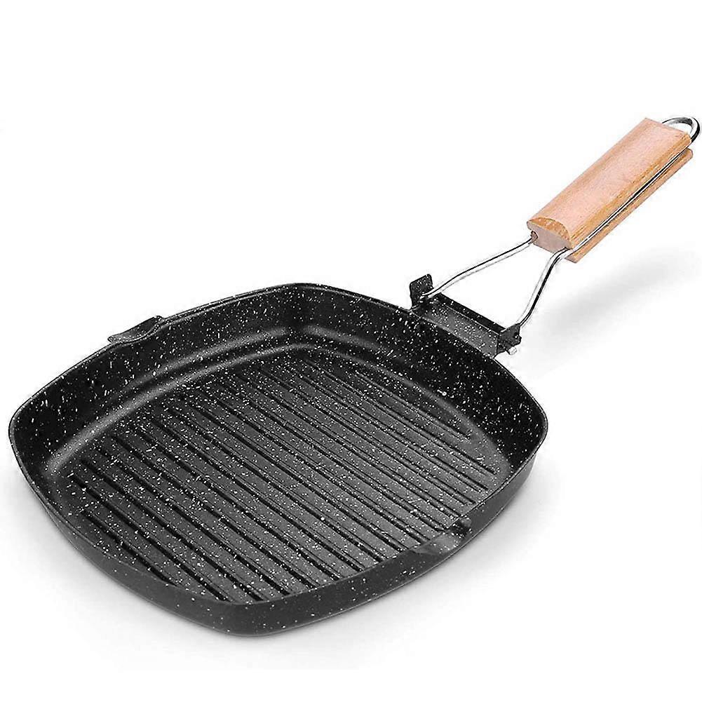 Portable Foldable Frying Pan Anti-scald Wooden Handle Steak Pan for Picnic