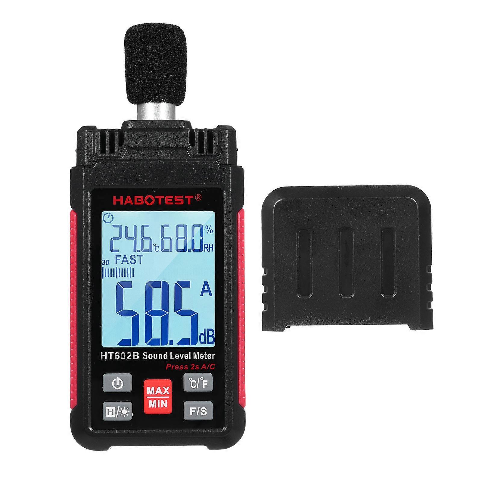 HABOTEST HT602B Decibel Meter Digital Sound Level Meter Portable SPL Meter 30-130dB Noisemeter with Temperature Humidity Measuring MAX/MIN Data Hold L