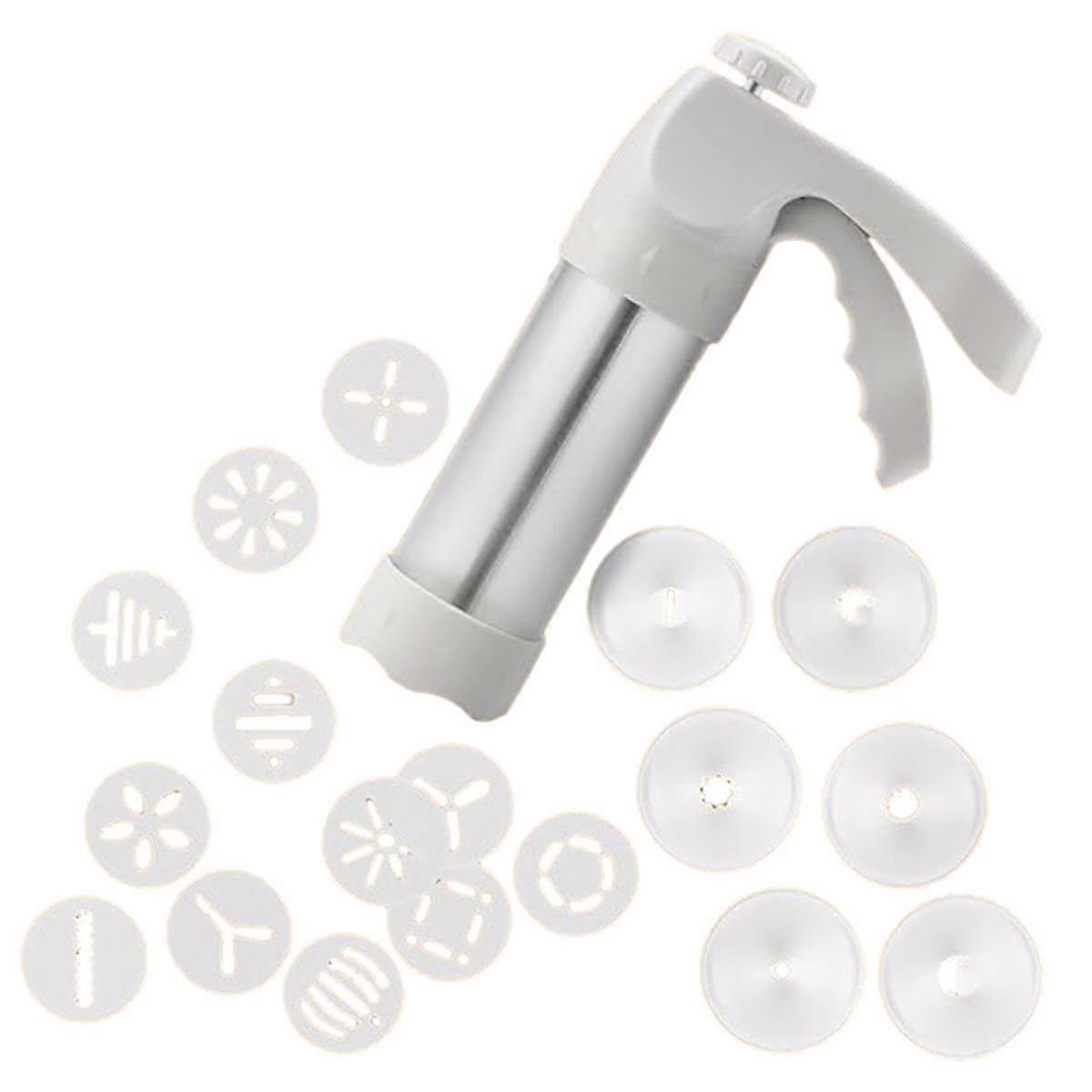 Cookie Press Kit for DIY Biscuit Maker and Decor with 12 Cooking Decorating Discs and 6 Funnel Icin