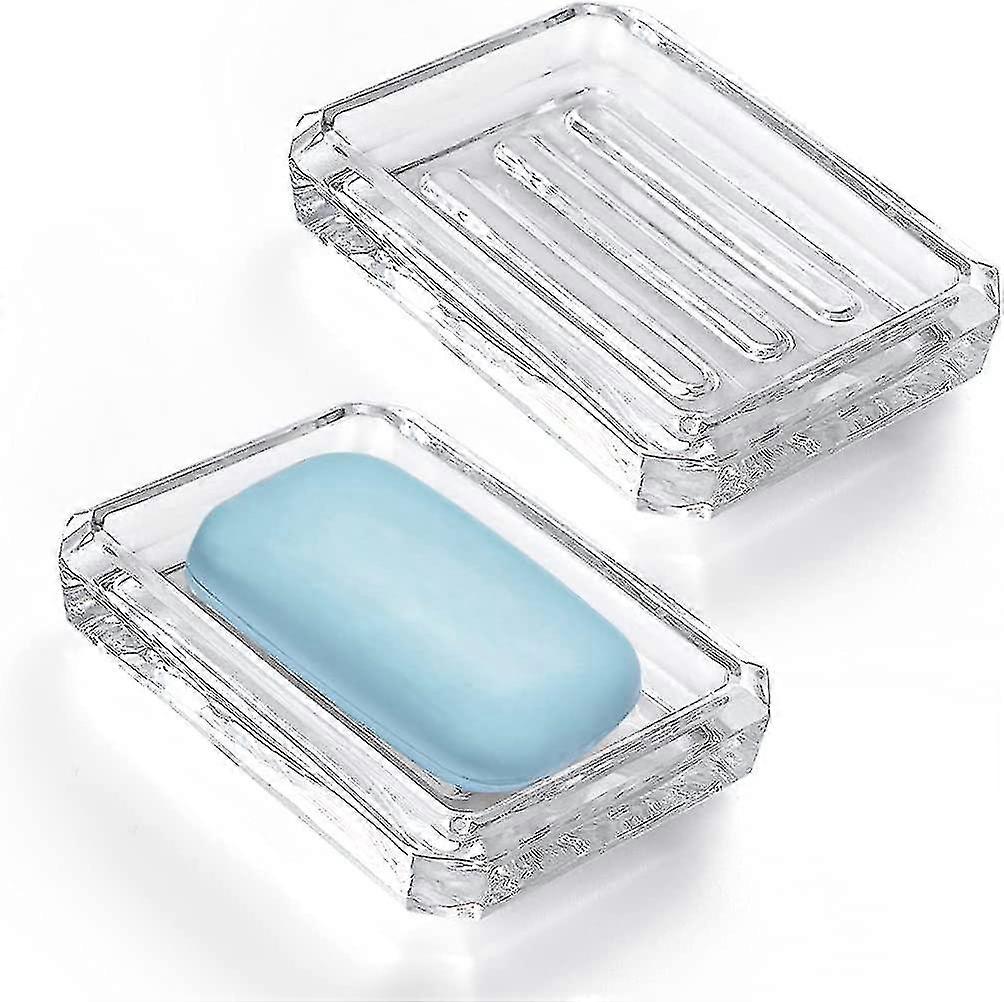 Soap Dish, Glass Soap Holder, Transparent Soap Box For Bathroom And Wc, Set Of 2 9*12.5*2.5cm Shibaod
