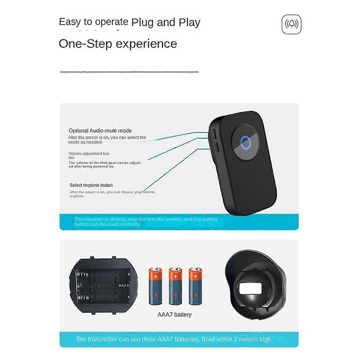 Wireless Waterproof Doorbell Two-to-one Human Body Infrared Induction Doorbell Store Reminder Welcome Device Eu-plug