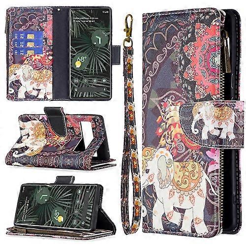 For Google Pixel 6 Pro Colored Drawing Pattern Zipper Horizontal Flip Phone Leather Case