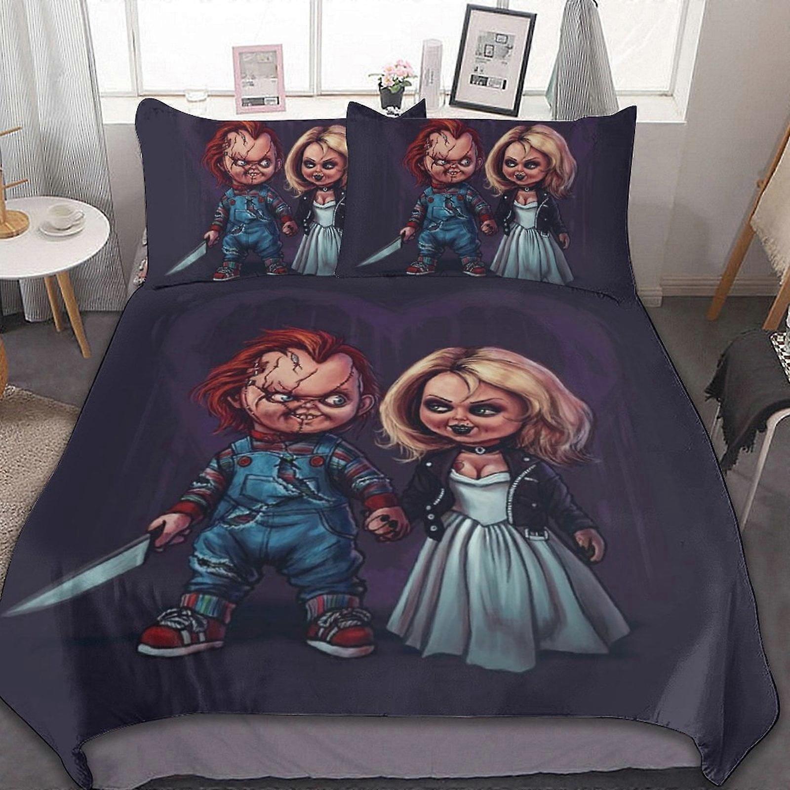 a1201 Bride of Chucky 3 Pcs Bed Sheets Set Breathable Duvet Cover with 2 Pillow Sham Soft All Seasons Bedding Set 86x70"" jfr1201