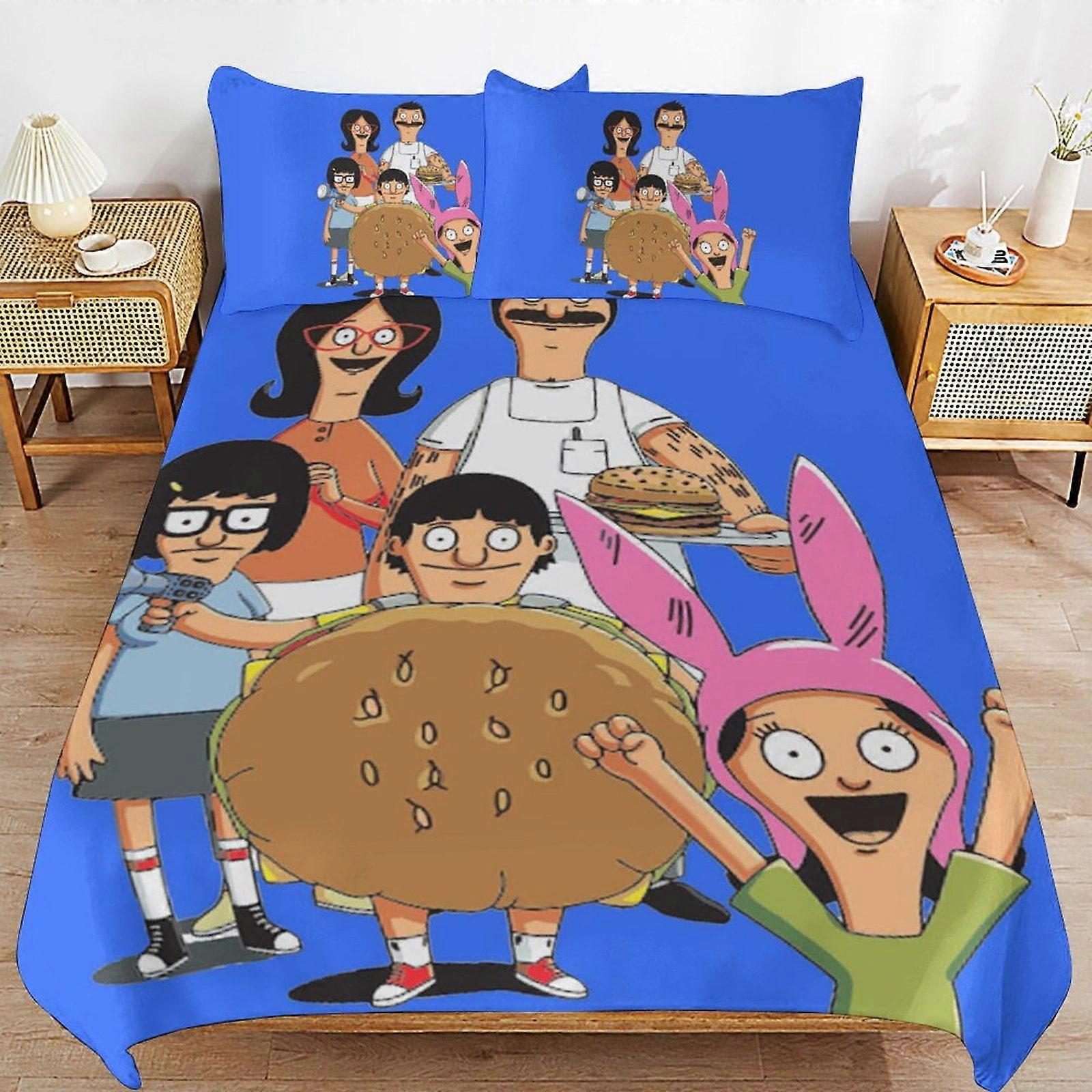 a1246 Bob's Burgers påslakanset, 3-delat sängkläder 86x70" Dubbelsidig utskrift dekorativt täcke överdragsset (1 påslakan + 2 kudde shams)"