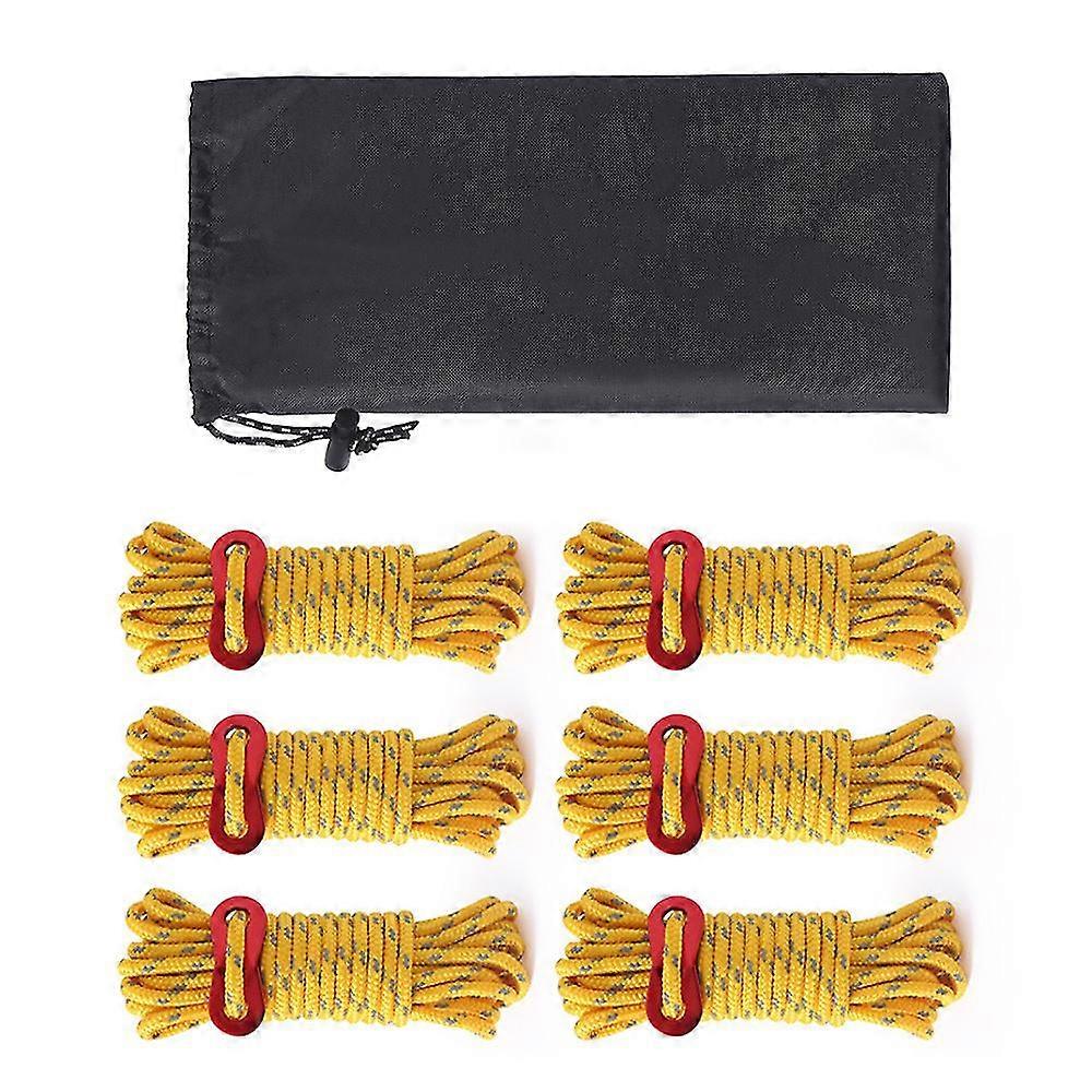 6 Pack Reflective 4mm Tent Cords Ultralight Camp Ropes With Aluminum