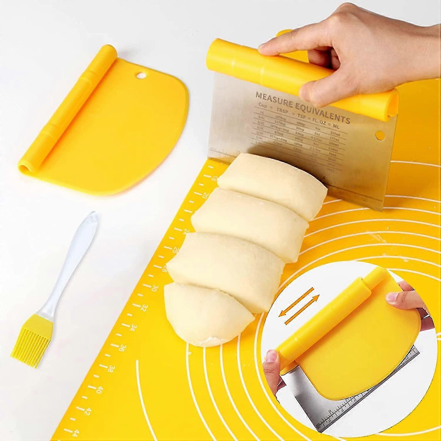 Dough Scraper Cutter, 2-in-1 Plastic Scraper & 430 Stainless Steel With Measure Equivalents