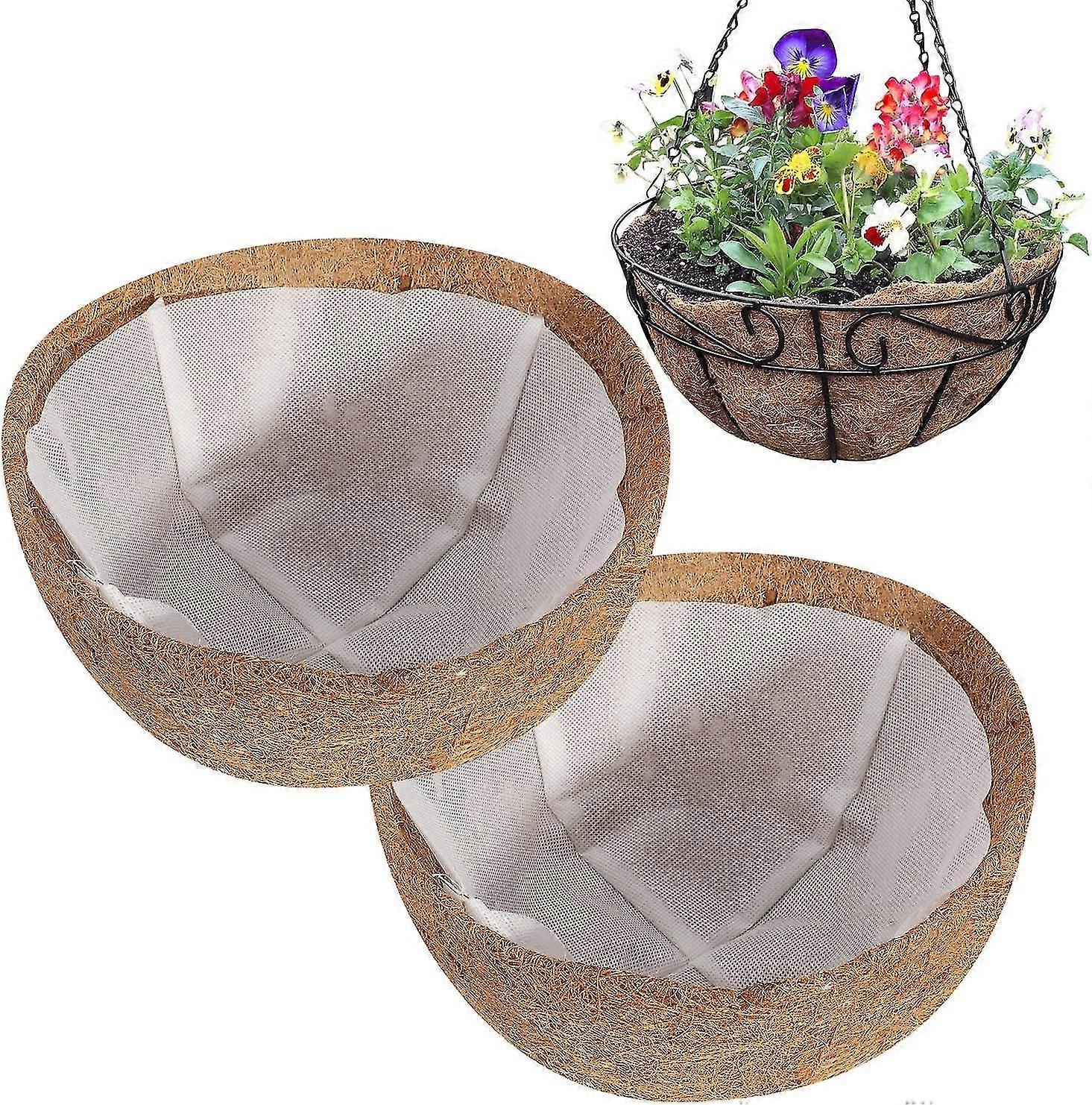 2pcs 10 Inch Round Coco Liners With 2pcs Non-woven Fabric Lining, Replacement Coconut
