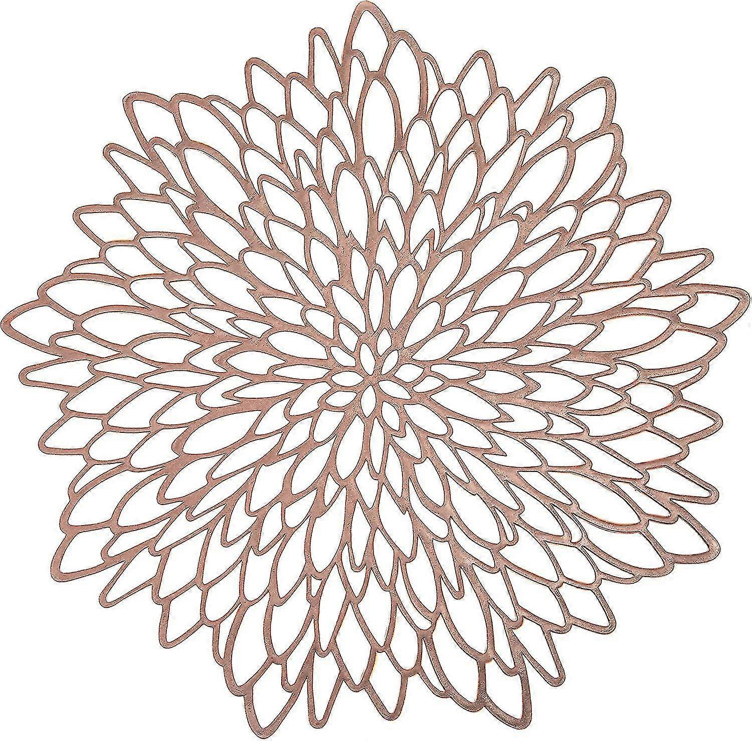 4 Pack Rose Gold Metallic Round Placemats Laminated Vinyl Leaf Dining Table Decorative
