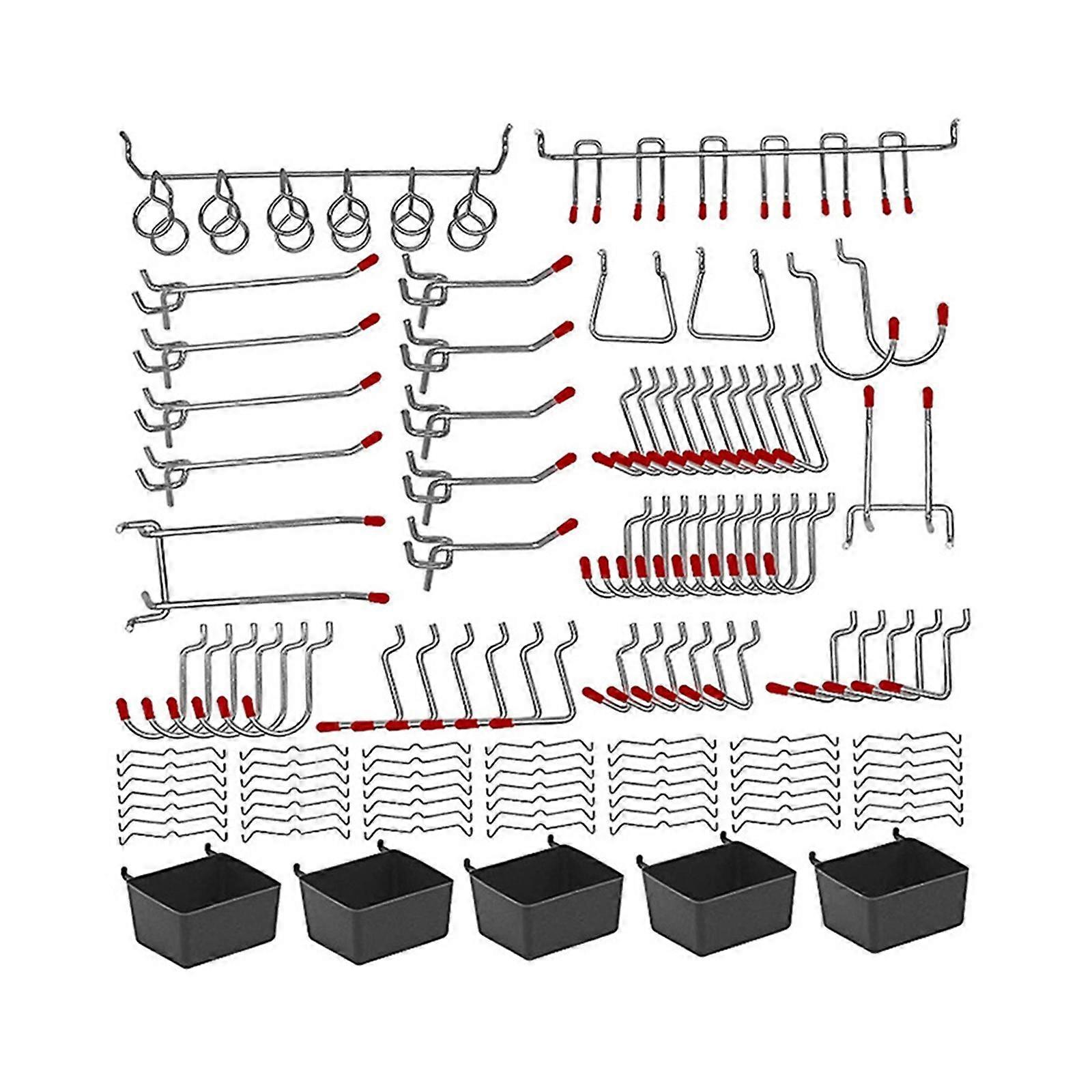 114Pcs Pegboard Hooks Assortment with Bins Storage Utility Hooks Metal Hooks