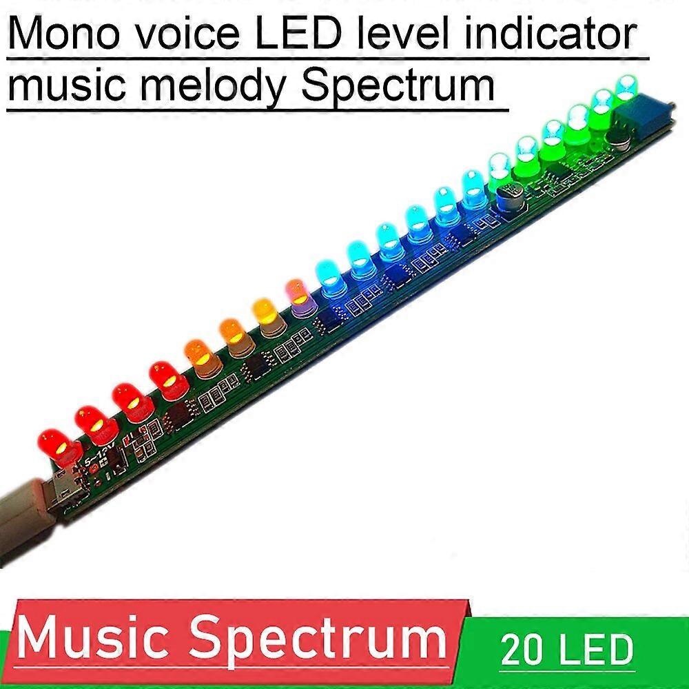 Mono voice LED level indicator music melody light audio vu meter Adjustable sensitivity 20LED for 5V 12V USB POWER Amplifier