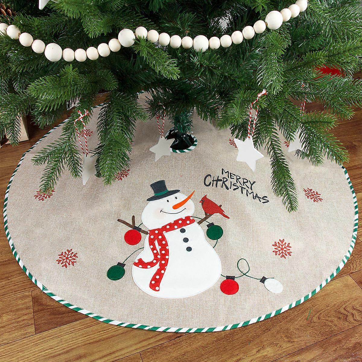 1PCS Diameter 108CM Christmas decorative linen embroidered tree skirt tree girth carpet Christmas tree apron layout decorations (style 2)