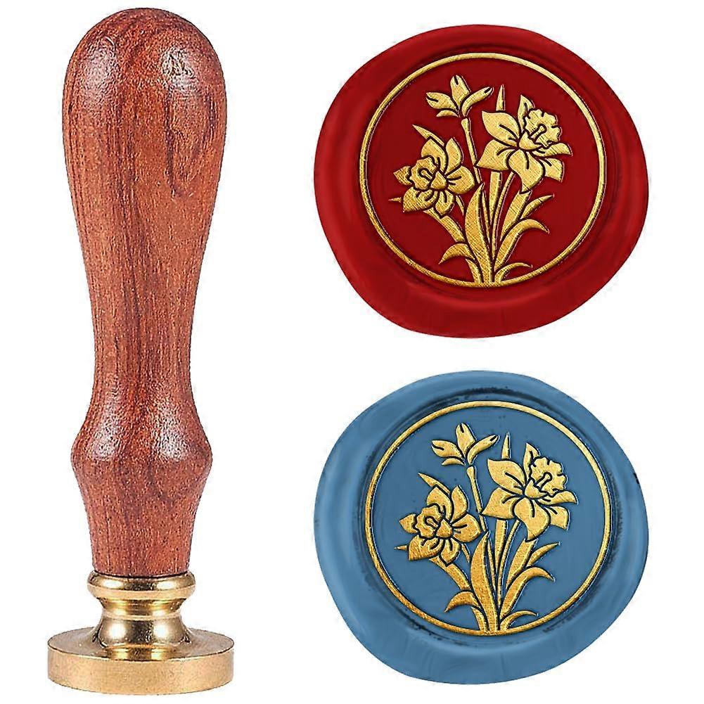 1" Daffodil Wax Seal Stamp Retro Sealing Stamps Removable Brass Head Seal Stamp with Wooden Handle Sealing Wax for Envelope Greeting Card Letter Weddi