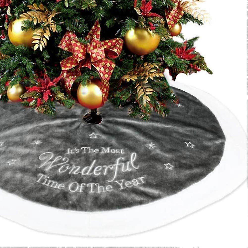 Minglan Gray Embroidered Christmas Tree Skirt Plush Embroidered Tree Skirt Christmas Tree Skirt 122cm