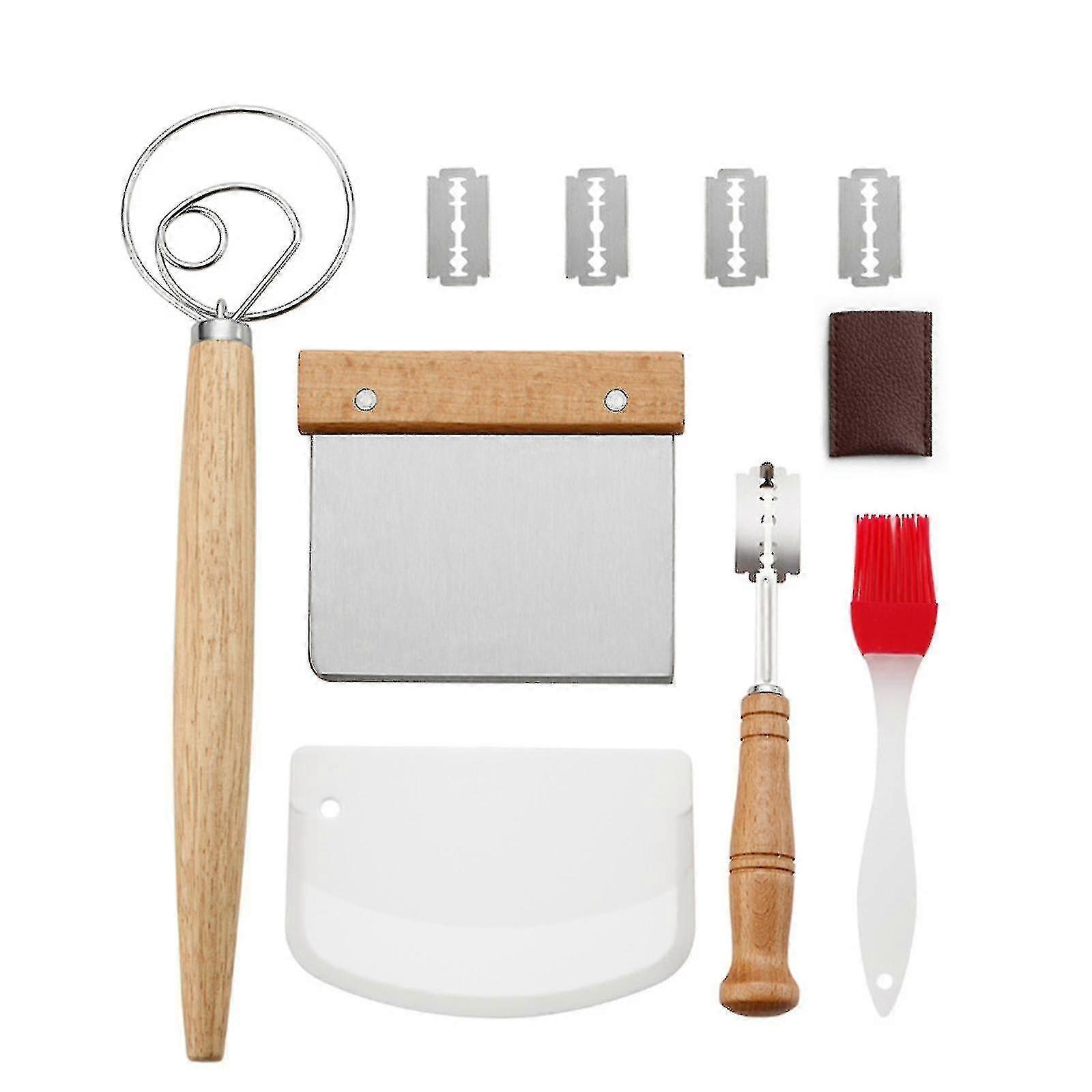 Danish Dough Whisk Baking Bread Stainless Steel Tool Set 2 Pcs Dough Scraper With 5 Replacement