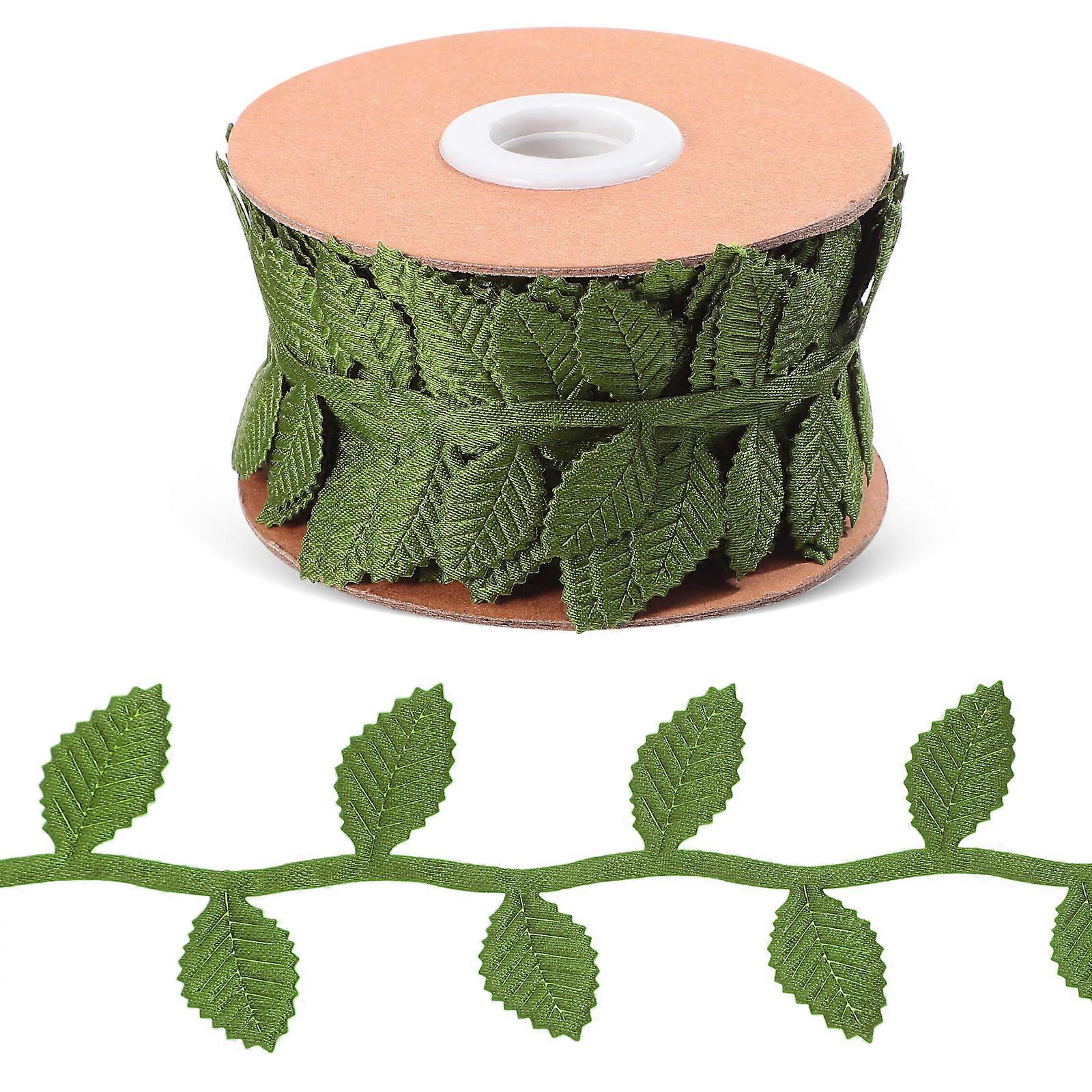 1 Roll Green Leaf Ribbon Fabric Ribbon Fake Vines Decorative Rope Leaf String Green Leaf Trim For Decoration Garland
