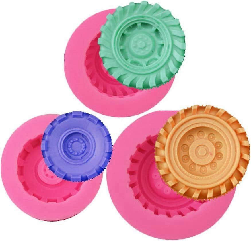 3D Round Tire Silicone Mold - Truck Wheel Fondant Mold for Cake Decoration Chocolate Candy Jello Resin Polymer Clay Soap Sugar Craft-Set of 3