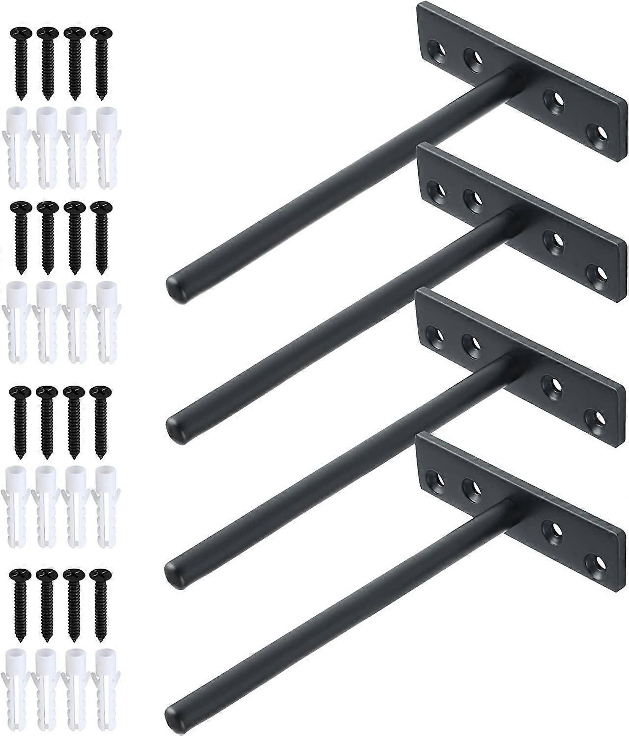 Invisible Floating Shelf Bracket Metal Floating Shelf Bracket Wall Mounted Concealed Wood Floating Shelf Bracket, Matte Black Stainless Steel, 4 Pcs