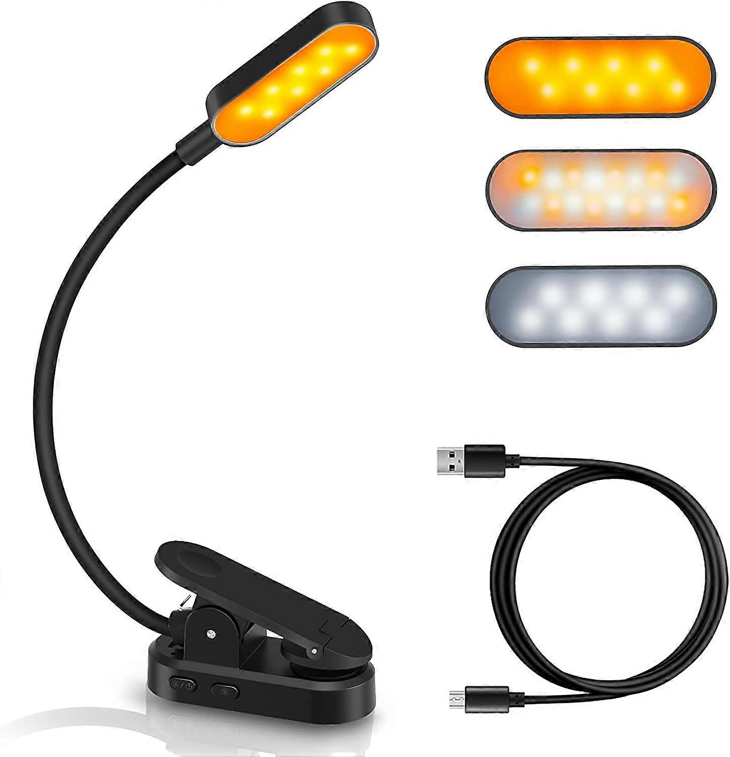 Reading Light 16 LED Reading Light Clip Lamp USB Rechargeable 9 Brightness Modes and 3 Color Temperature, 360 Flexible Neck Clamp Lamp for Bed, Book, 